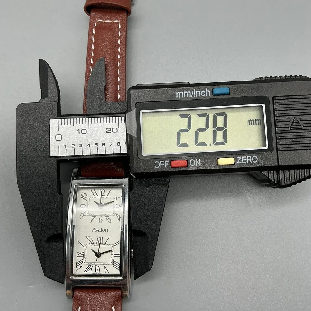 Avalon Dual Time Womens Watch 23mm Silver Dial Brown Leather Strap New Battery
